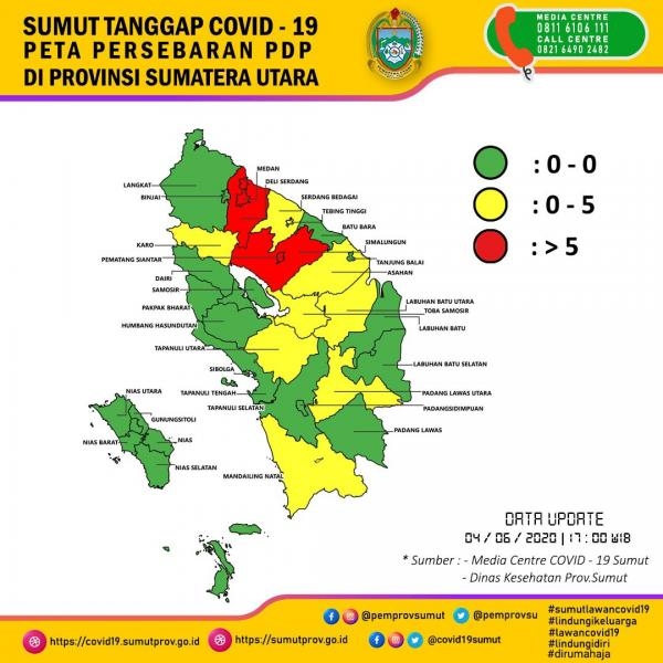 Peta Persebaran PDP di Provinsi Sumatera Utara 4 Juni 2020 